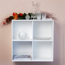 Stor KVADRAT reol med 4 rum - hvidmalet birk